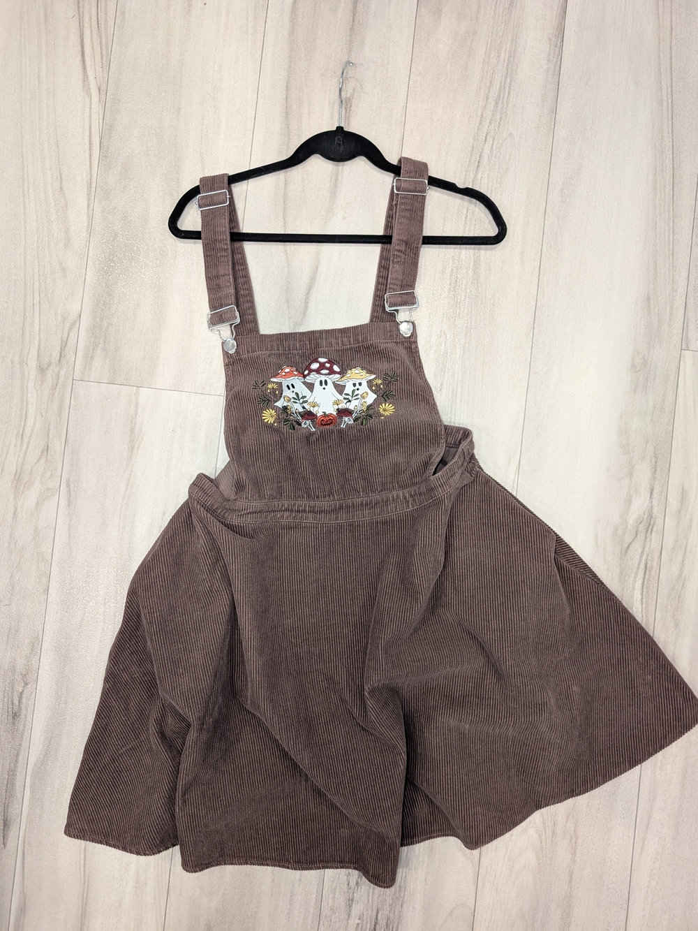 Women's Large Corduroy Mushroom Overall Dress in Brown